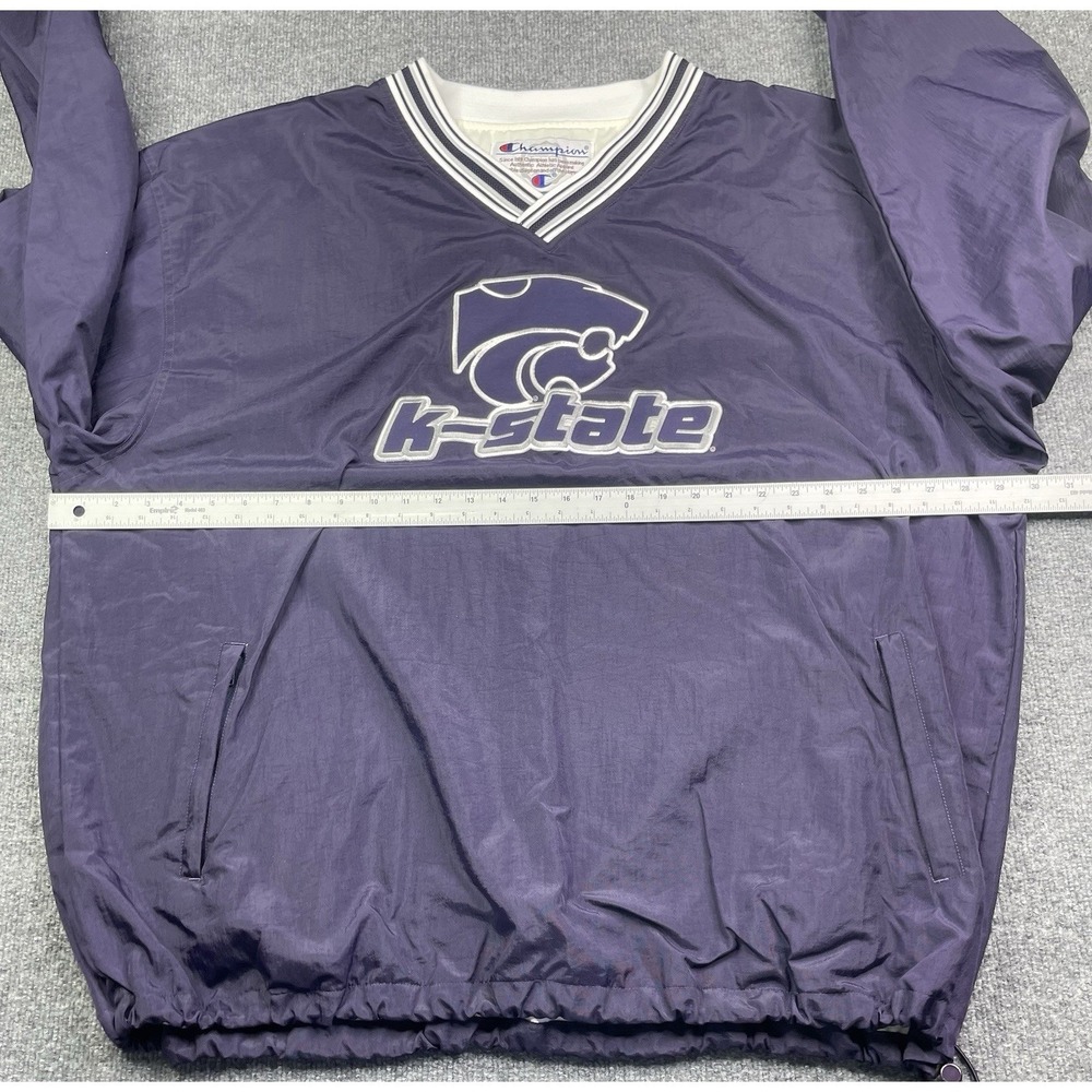 Vintage Y2K Champion Kansas State Pullover Men's XXL V Neck Windbreaker Lined - Picture 7 of 9
